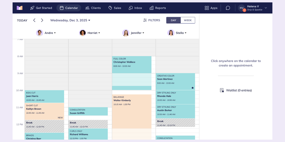 screenshot mangomint hair salon scheduling system